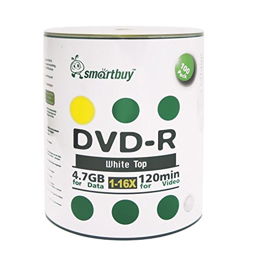 Smartbuy 16x |7GB 120min DVD-R White Top Blank Data Recordable Media Disc
| Smartbuy 200-pack |7GB 120min 16x DVD-R Whi