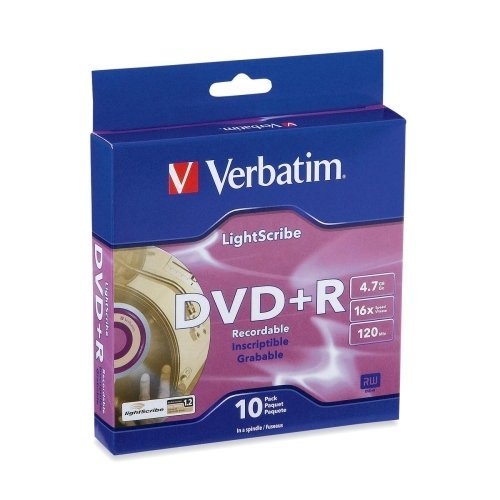 Verbatim LightScribe 10pk DVD+R Blank Media - Laser Etch Prints Direct To Disc - For Home Office Use - High Quality Dura